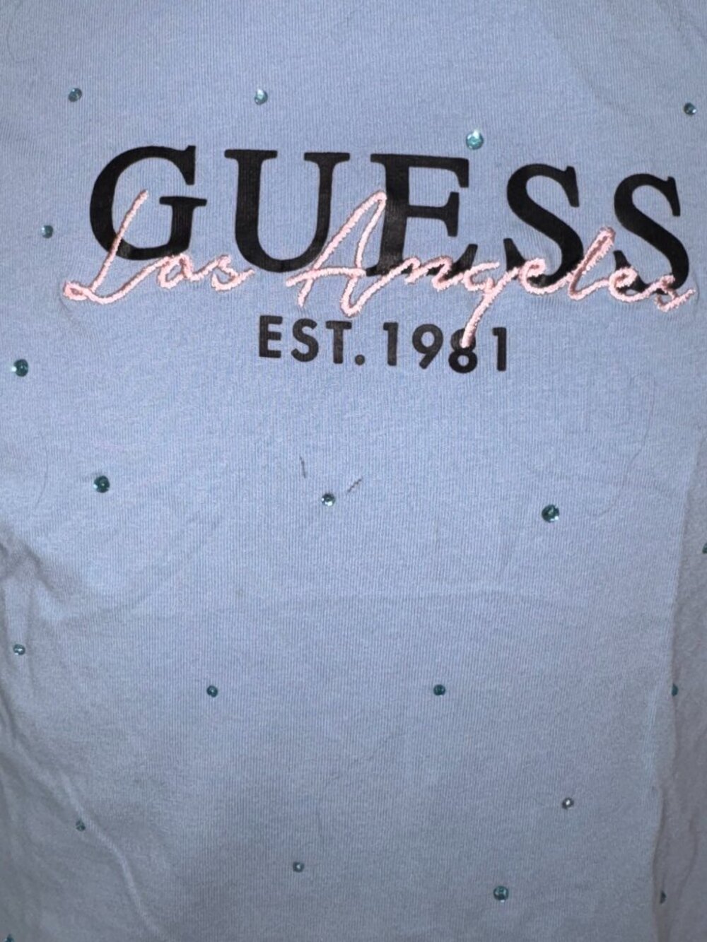 Guess Blue Rhinestone T-Shirt — Size 8